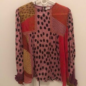 Anthropologie brightly patterned flowy blouse
